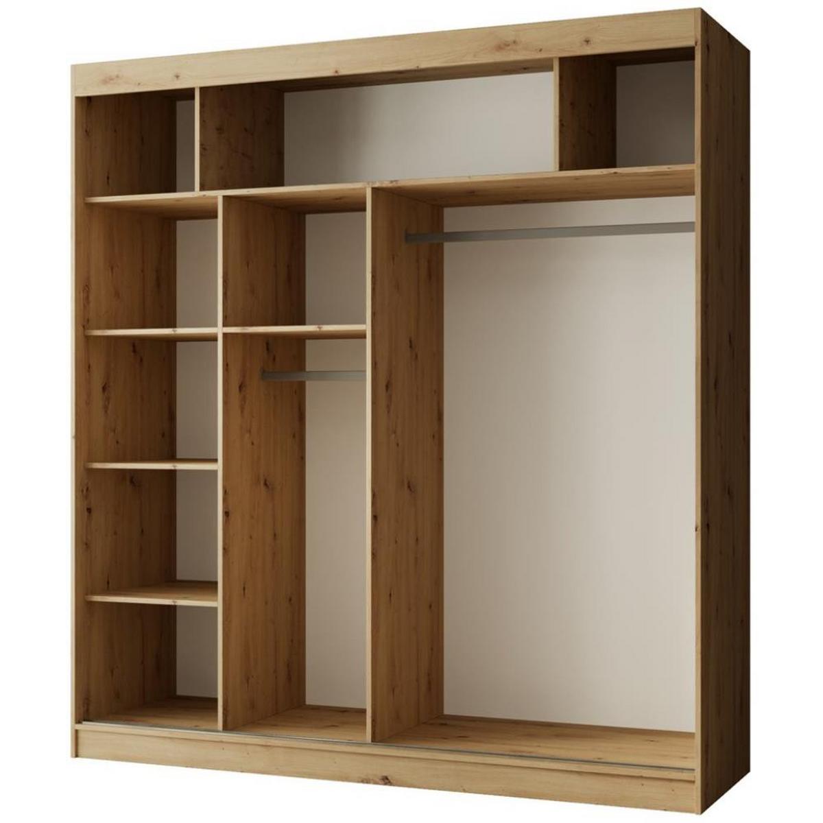 SCHWEBETÜRENSCHRANK Paco 200/215/61 2-türig eiche Craft mit Spiegel - Eichefarben, Holzwerkstoff (200/215/61cm) - Beautysofa