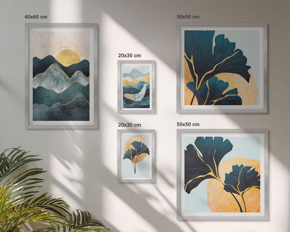 BILDER SET 5er Set - 50x50 cm & 20x30 cm & 40x60 cm Silberner Rahmen - Fruchtige Muster italienischer Wein - Silberfarben, Kunststoff (40/60cm) - TULUP