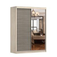 SCHWEBETÜRENSCHRANK Lami S Sonoma/Sonoma + Spiegel ohne LED- Beleuchtung 150 cm - Alufarben/Sonoma Eiche, Glas/Holzwerkstoff (150/200/61cm) - imoebel24