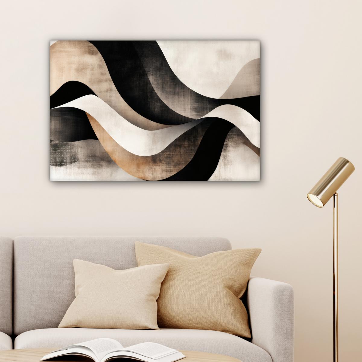 LEINWANDBILD Abstrakt - Wellen - Schwarz - Verwittert Gemälde 60x40 cm - Trüffeleichefarben, Textil (60/40cm) - MuchoWow