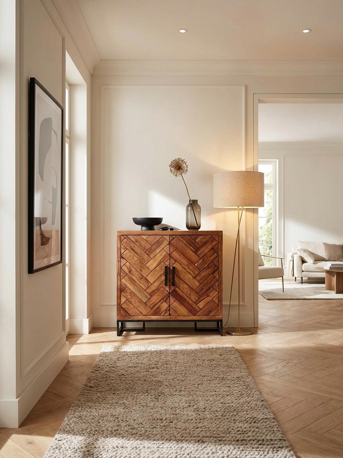 SCHUHSCHRANK – Massivholz, 100x105x40 cm, Fischgrätmuster, große Ablage - Schwarz/Braun, Holz/Metall (100/105/40cm) - KADIMA DESIGN