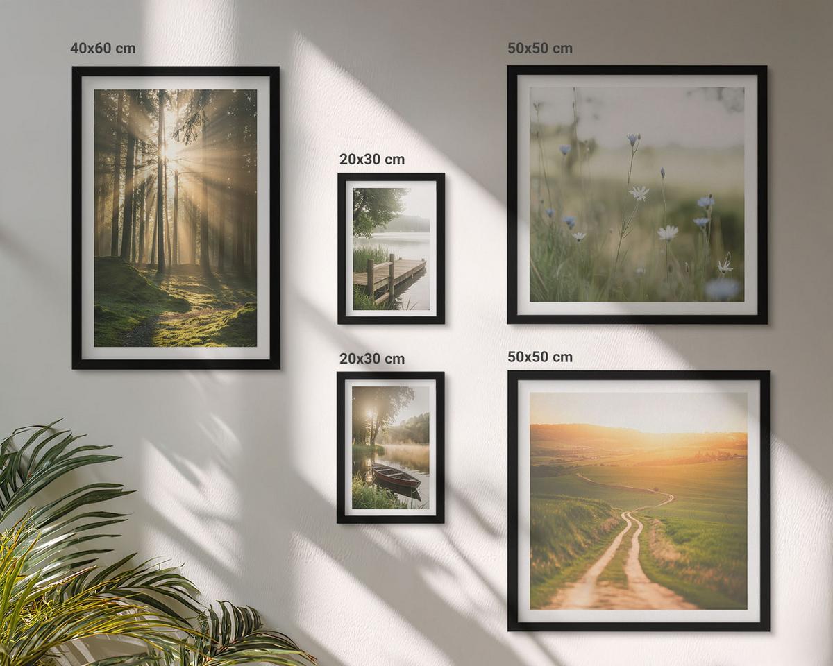 BILDER SET 5er Set - 50x50 cm & 20x30 cm & 40x60 cm Schwarzer Rahmen - Gemalte Zitruslandschaften - Schwarz, Kunststoff (40/60cm) - TULUP