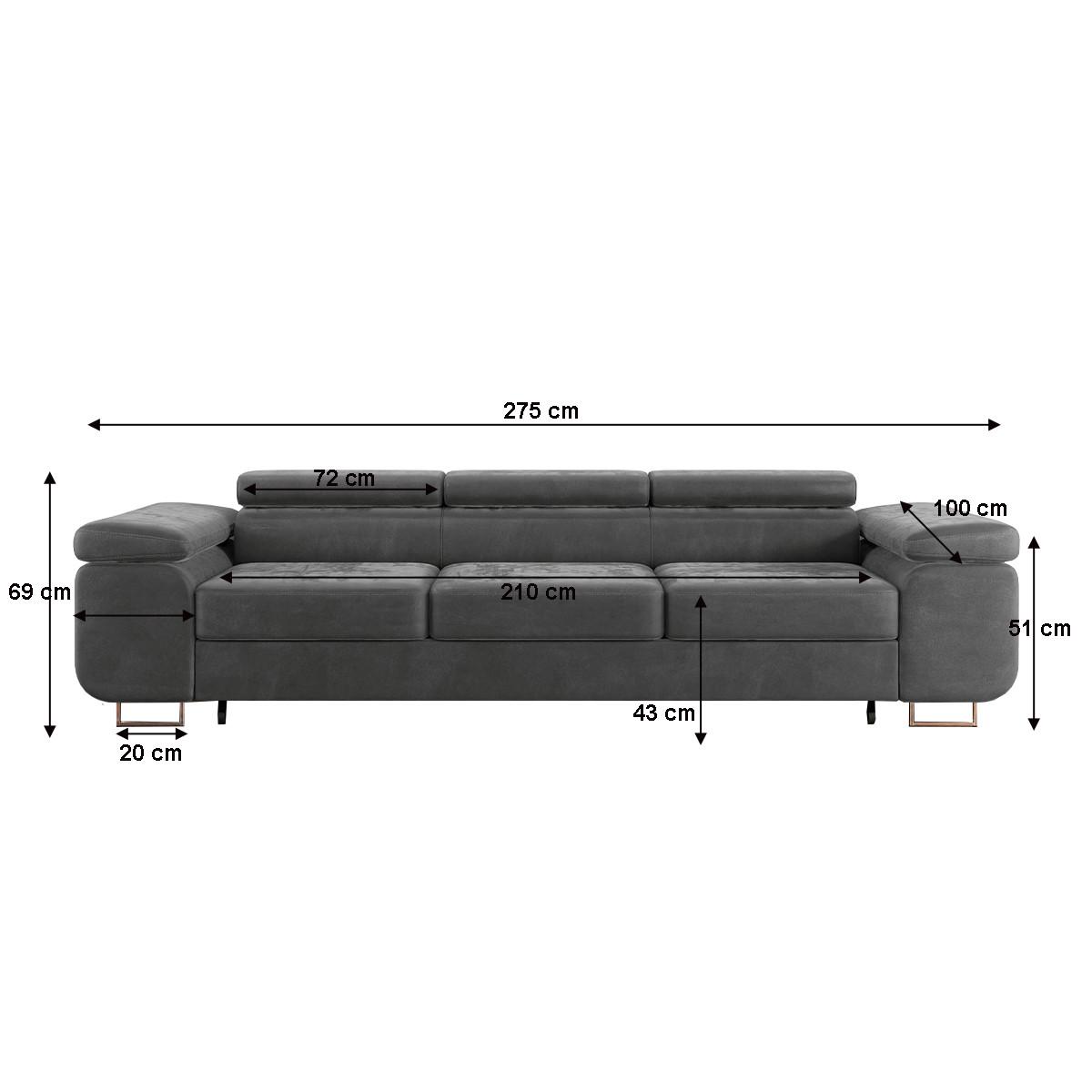 SCHLAFSOFA Lyam 3 Sitzplätze Dunkelgrau - Grau, Textil (275/69/100cm) - Petits-meubles