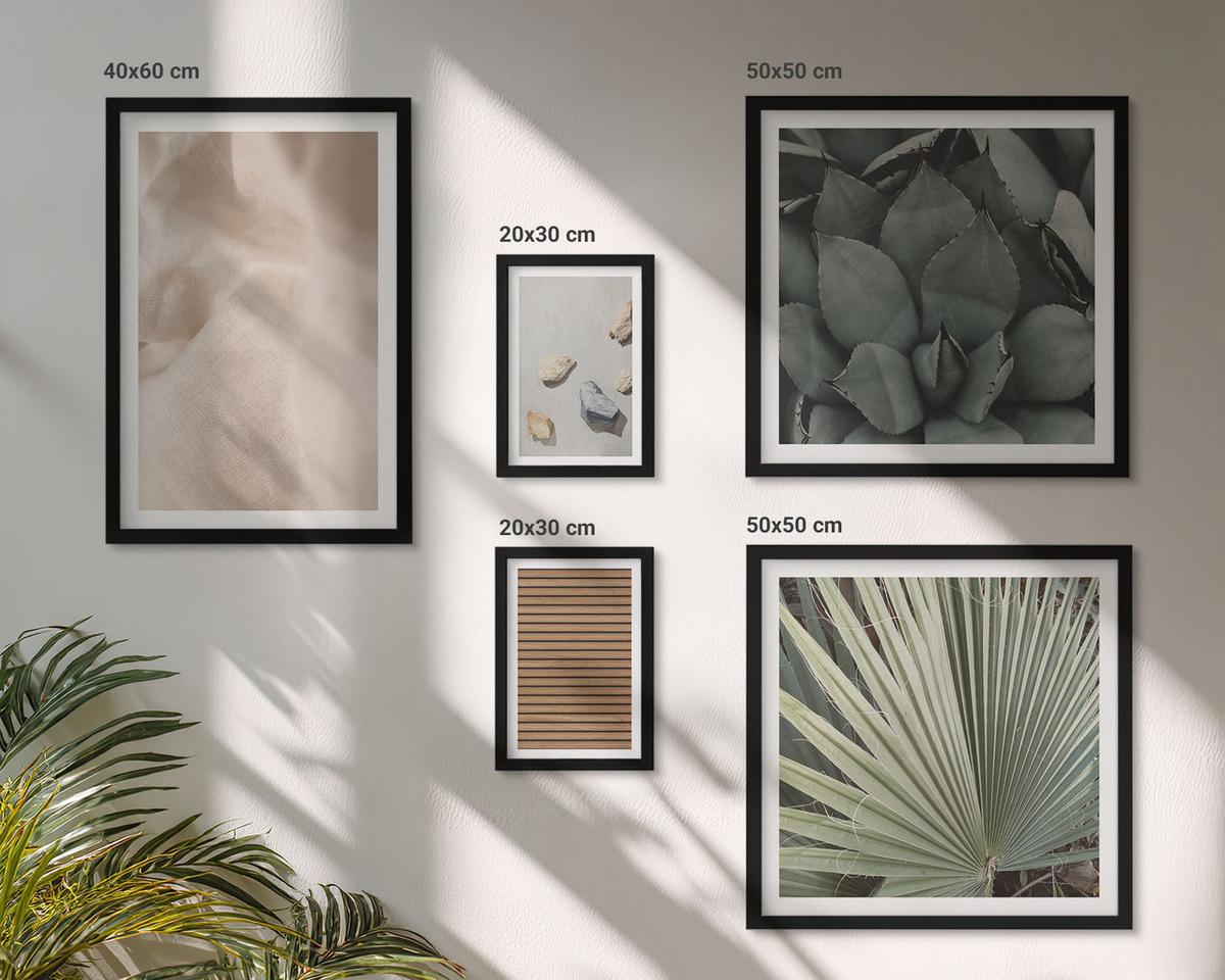 BILDER SET 5er Set - 50x50 cm & 20x30 cm & 40x60 cm Schwarzer Rahmen - Steine, Holz, Stofftexturen - Schwarz, Kunststoff (40/60cm) - TULUP