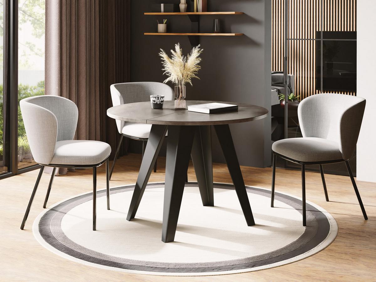 ESSTISCH Glory runder ausziehbarer, Dunkelgrauer Chicago Beton 90-130/100/76 cm - Dunkelgrau/Schwarz, Holzwerkstoff/Metall (90/130/76cm) - WFL GROUP