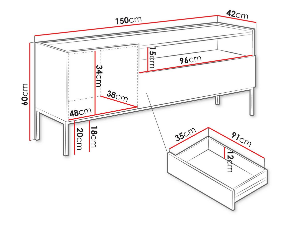 TV-ELEMENT Como 150 1D1SZ - Schwarz/Eiche Artisan, Holzwerkstoff/Metall (150/60/42cm) - MIRJAN24