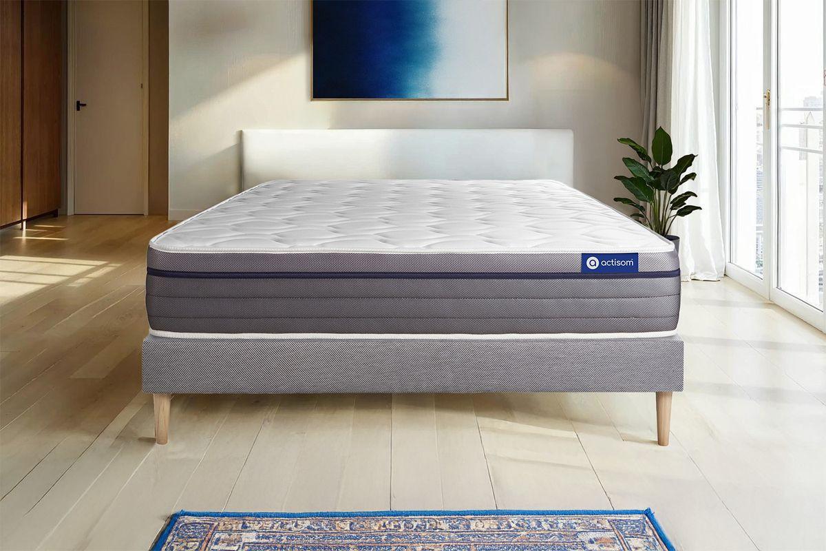 BETT Actilatex zen Latex und Memory-Schaum 80 x 200 cm h1 - Kit Bettgestell Grau - Beige/Grau, Karton/Holz (80/200cm) - ACTISOM