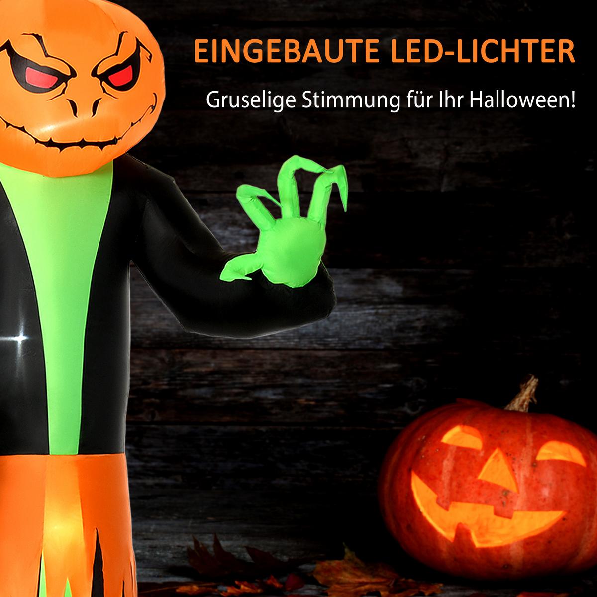 AUFBLASBAR Kürbis Halloween Dekoration Selbstaufblasend Schreck Gespenst mit LED - Schwarz, Kunststoff (96/270/100cm) - HOMCOM
