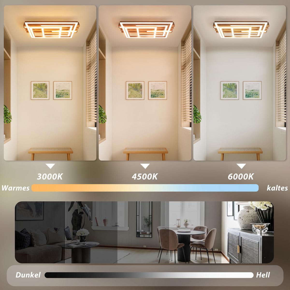 LED DECKENLEUCHTE Jrelis 37.8/20/8.8 cm - Schwarz, Holz/Metall (37.8/20/8.8cm) - ZMH