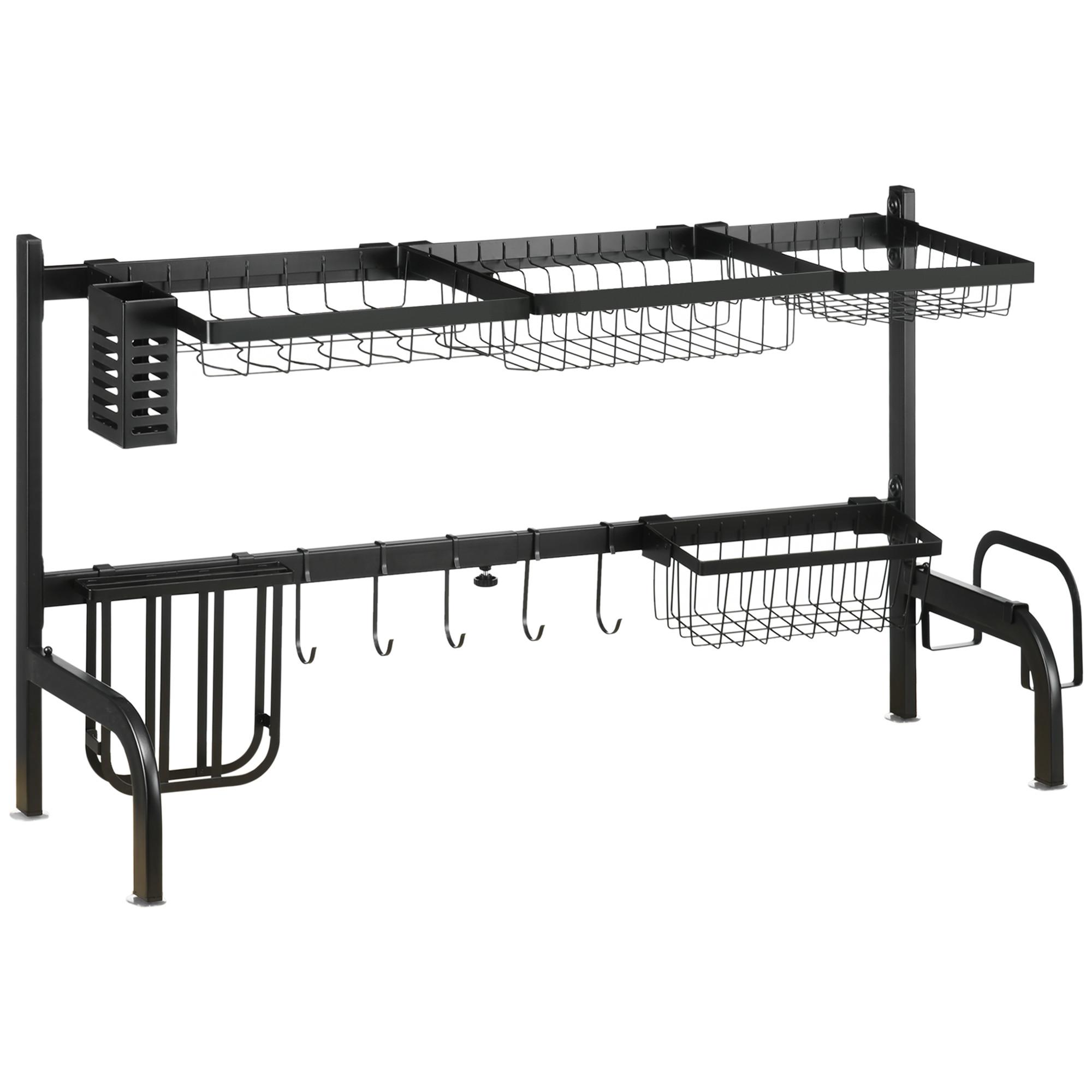 GESCHIRRABTROPFGESTELL, Stahl, Schwarz - Schwarz, Metall (30/52/93cm) - HOMCOM