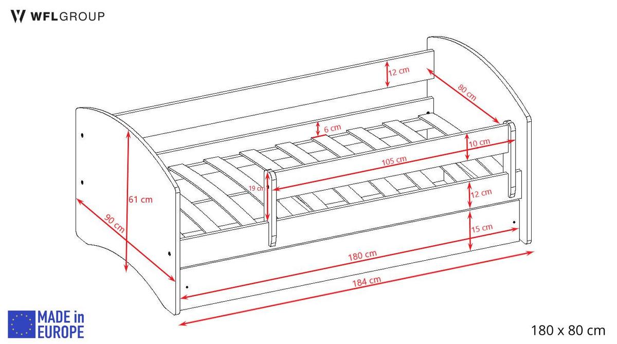 KINDERBETT Emily mit Schublade und Matratze, 80x180 cm - Rot, Holzwerkstoff (180/80cm) - WFL GROUP
