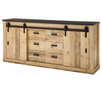 SIDEBOARD Used Wood hell, anthrazit 201 cm, Kommode mit Soft-Close - Anthrazit/Schwarz, Holzwerkstoff/Metall (201/91/43cm) - Furn.Design