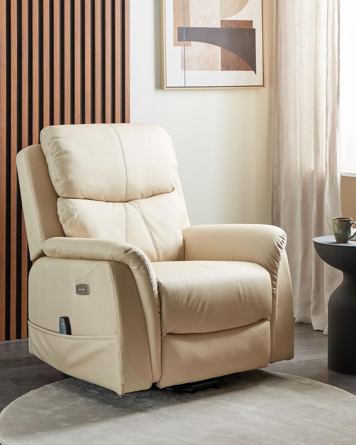 ELEKTRISCHER-FERNSEHSESSEL mit Massagefunktion Stoff Hellbeige Glorie - Beige, Textil (85/82/85cm) - Beliani
