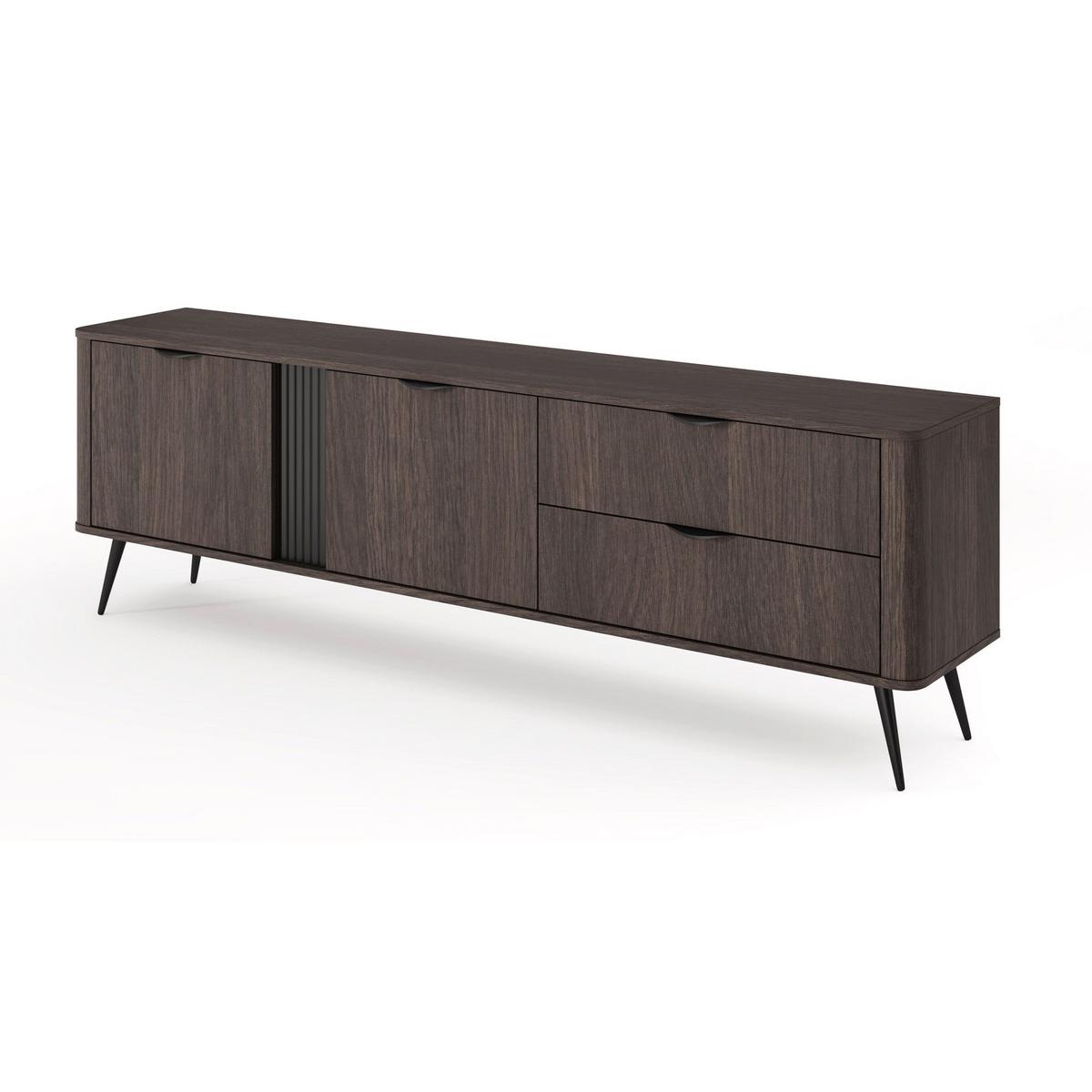 TV-LOWBOARD Veris 2-türig mit Schubladen, Dunin-Eiche, 195 cm - Dunkelbraun/Schwarz, Holzwerkstoff/Metall (195.2/61.2/38cm) - Selsey