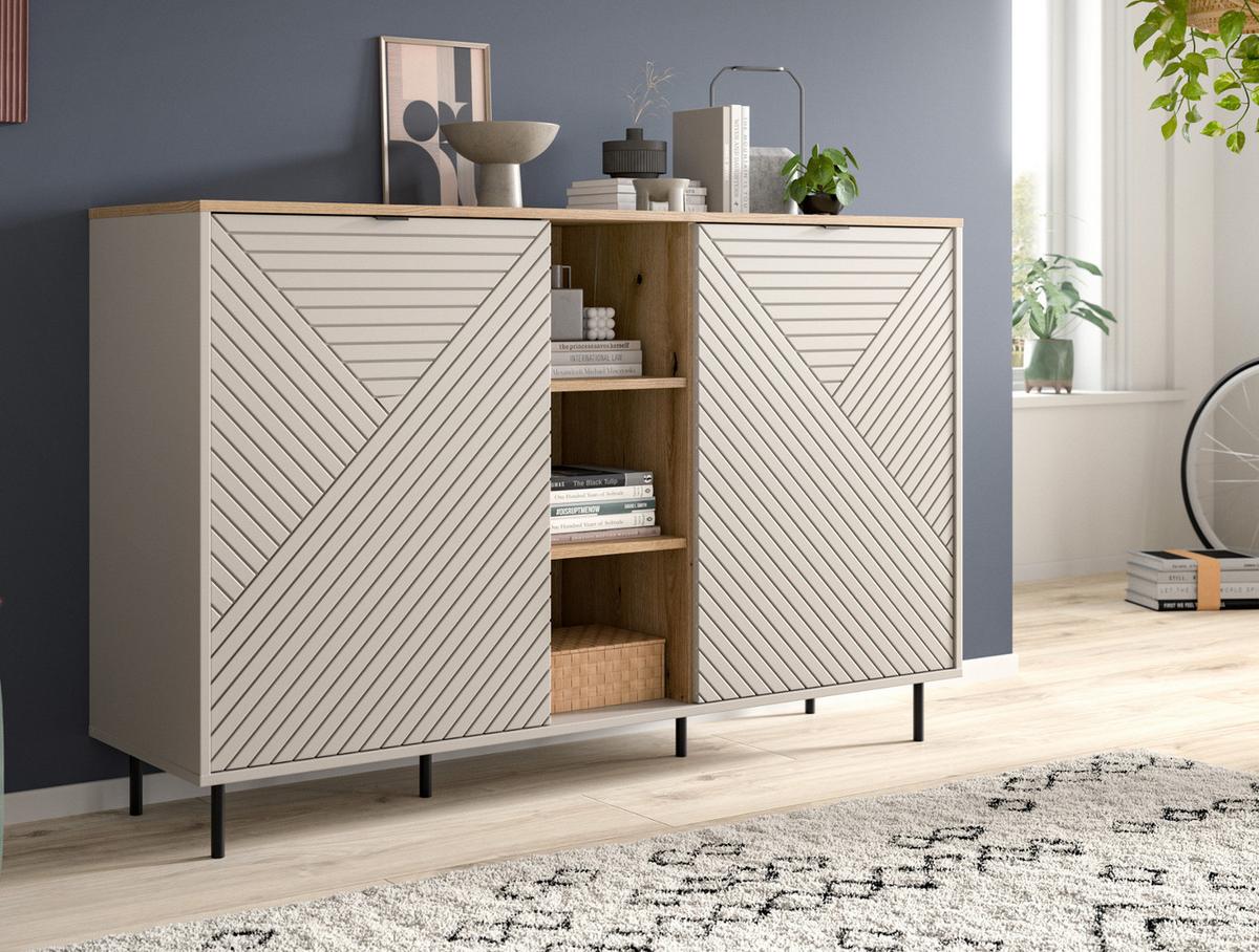 SIDEBOARD Kaschmir, Evoke Eiche 154 x 95 cm, Kommode in modernem Design - Kaschmir/Eichefarben, Holzwerkstoff/Metall (154/95/40cm) - Inn.Furn