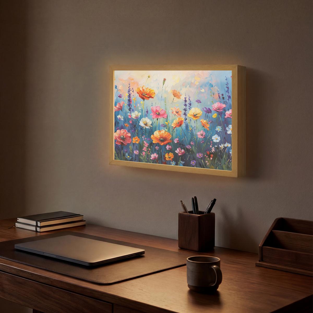 WANDLEUCHTE MIT AKKU Blumen - Natur - Aquarell - Kunst 40x30 cm - Multicolor, Holzwerkstoff (40/30/8cm) - OnlyWow