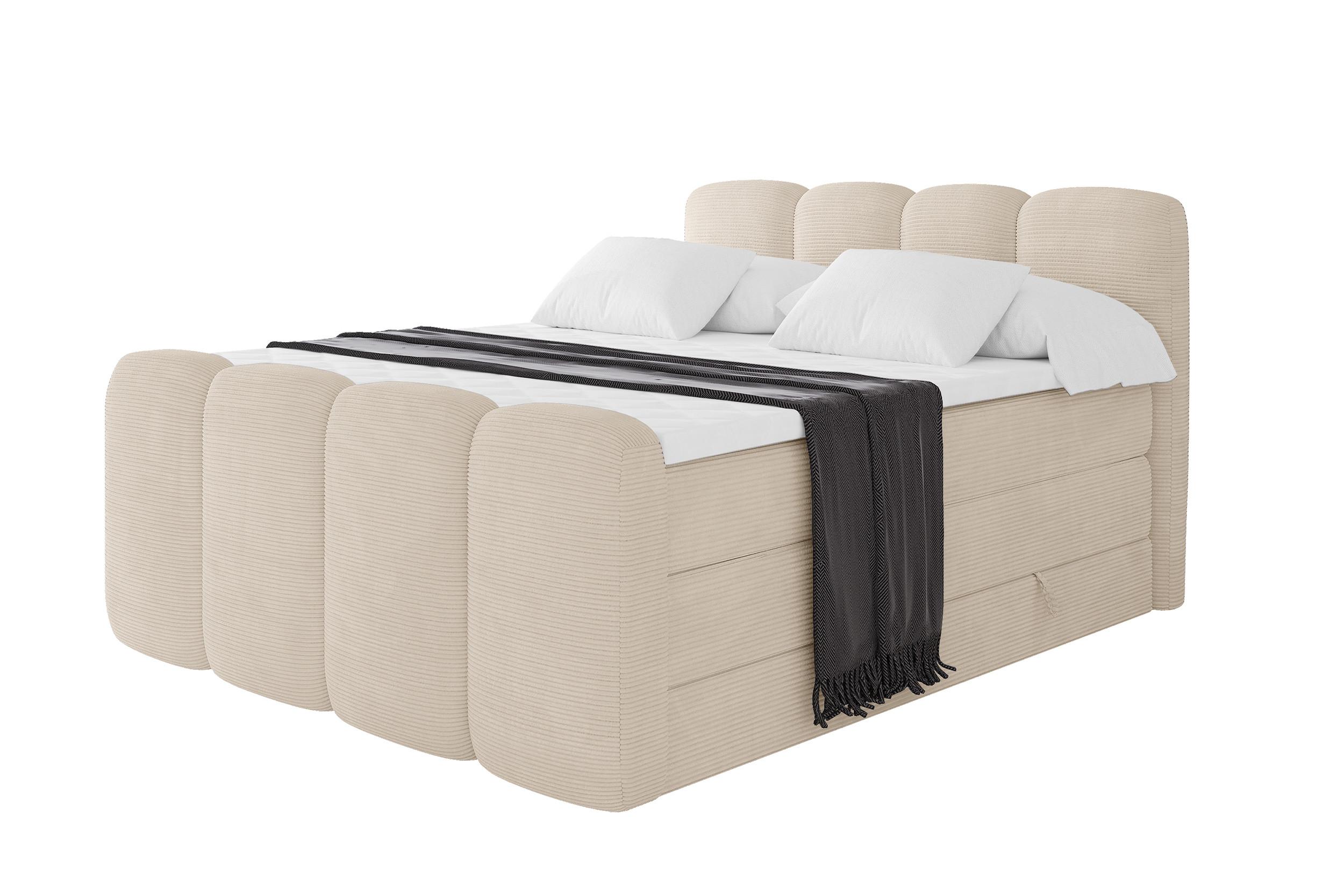 BOXBETT mit Matratze H3|H4 und Lattenrost - NINA-Z KING - 200x200 cm Poso - Beige - Ecru, Holzwerkstoff (200/200cm) - ALTDECOR