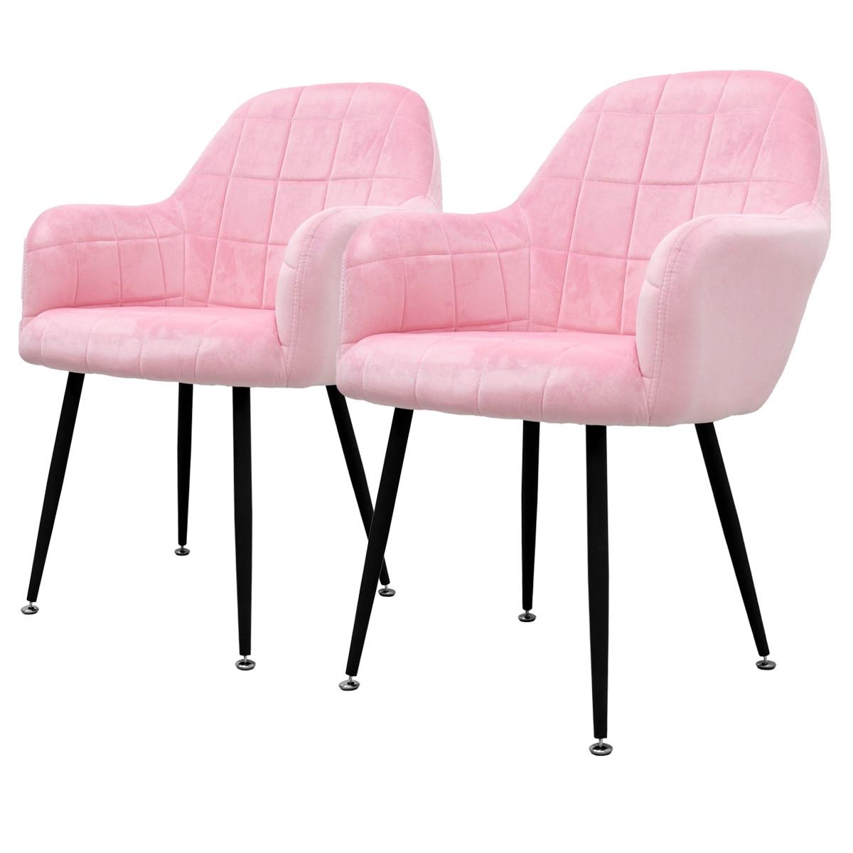 ESSZIMMERSTUHL 2er Set Rosa Samt - Pink/Schwarz, Textil/Metall (60/84/58cm) - ECD-Germany