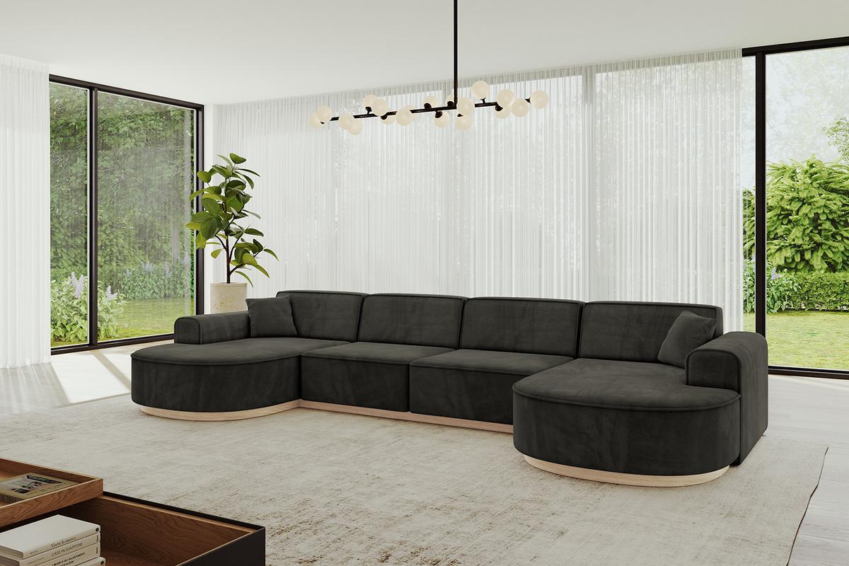 WOHNLANDSCHAFT MARI-U2-v1 - 388x171x83 cm Schwarz Velours - Schwarz, Holzwerkstoff/Textil (388/83/171cm) - ALTDECOR
