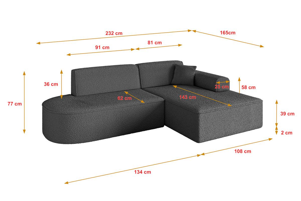 ECKSOFA Ottomane Rechts IREA-L1-v3 - 232x165x77 cm Grau - Olivgrün, Holzwerkstoff/Textil (232/165cm) - ALTDECOR