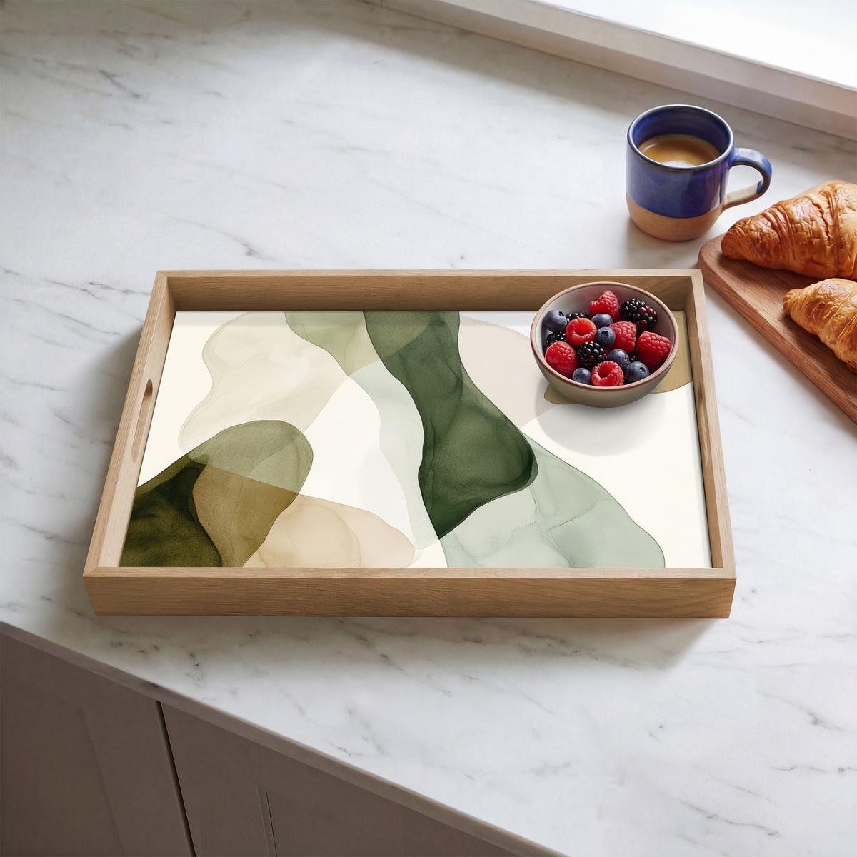 TABLETT Japandi - Abstrakt - Grün 50x35 cm - Grün, Holz (50/5/5cm) - OnlyWow