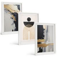 BILDER SET 3er Set - 40x60 cm Weißer Rahmen - Abstrakte Geometrie Eleganz - Weiß, Kunststoff (40/60cm) - TULUP