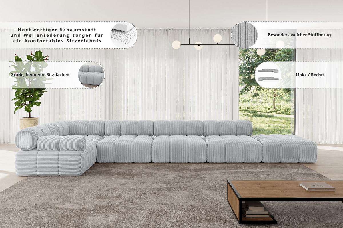 ECKSOFA modulares Sofa Felto-L3 - 475x190x70 cm Hellgrau Bouclé - Hellgrau, Holzwerkstoff/Textil (475/190cm) - ALTDECOR