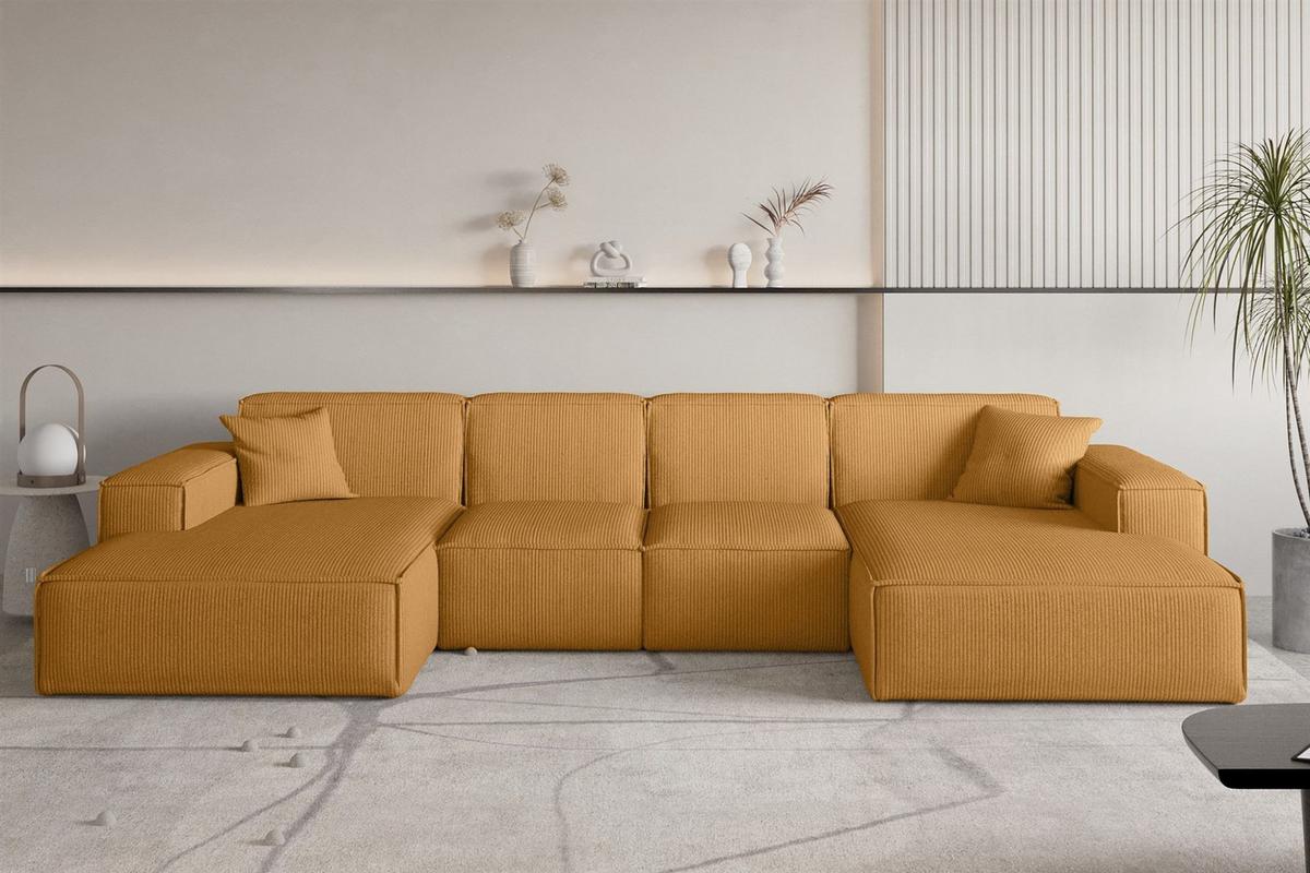 WOHNLANDSCHAFT Celes Premium Xs Scala - Currygelb, Holzwerkstoff/Textil (342/73/165cm) - Fun Möbel