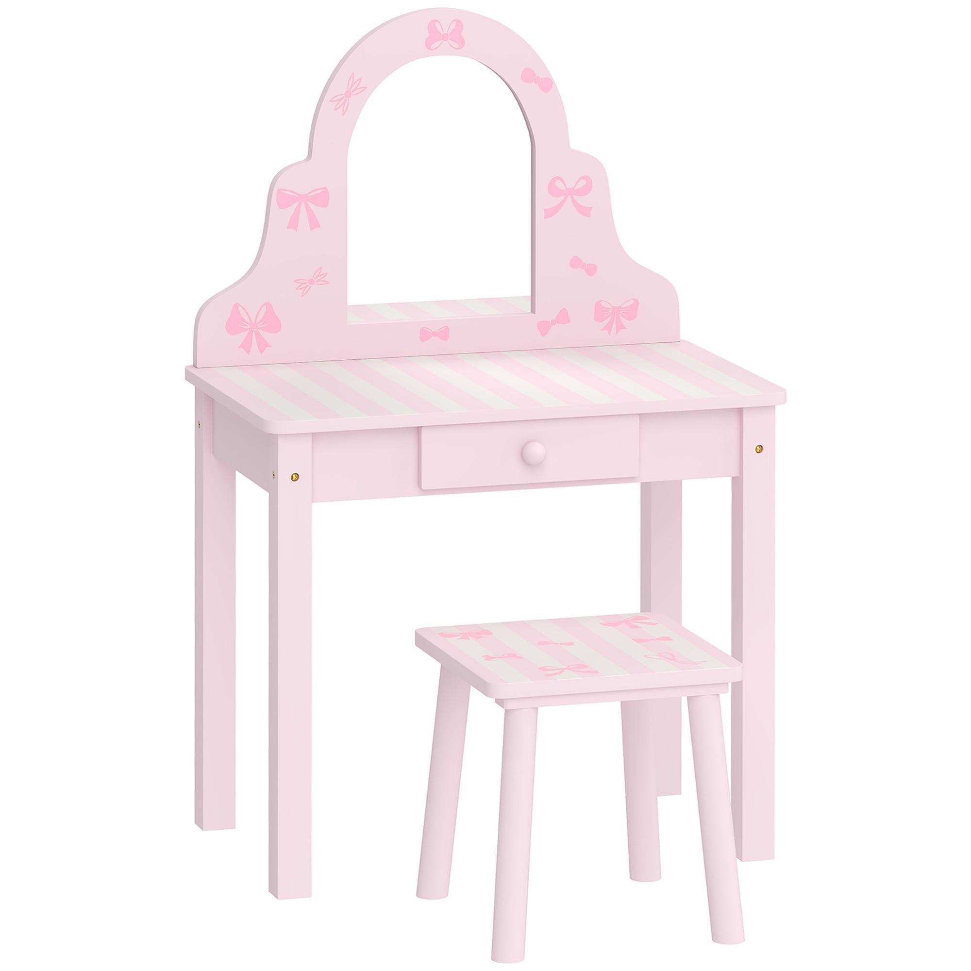 KINDER-SCHMINKTISCH-SET MDF Acryl Rosa - Rosa/Weiß, Holz/Holzwerkstoff (34/82/55cm) - AIYAPLAY