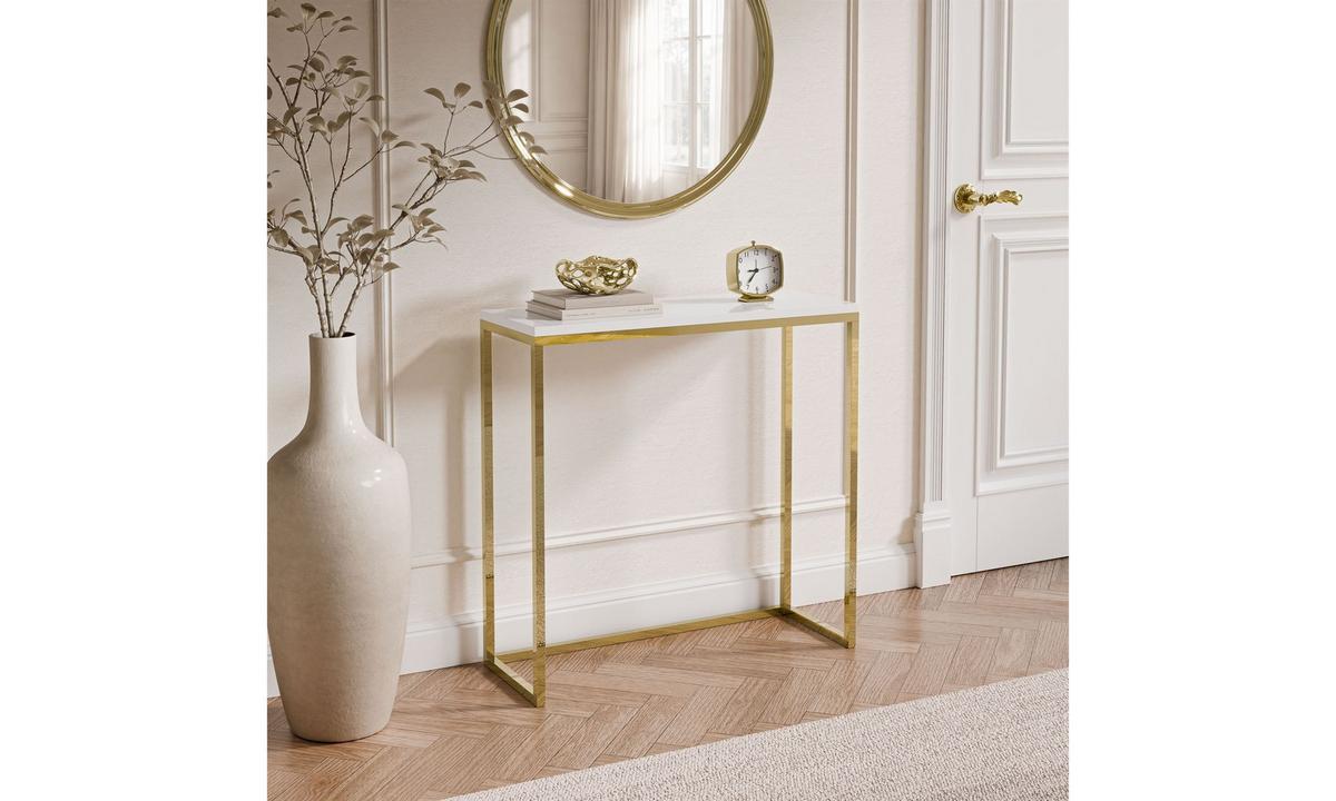 KONSOLE MODERN II 80/30/80 cm Goldchrom/Weiß Hochglanz - Goldfarben/Weiß, Holzwerkstoff/Metall (80/80/30cm) - Lookway