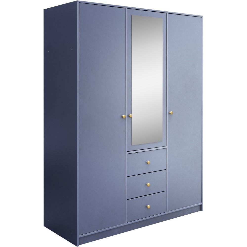 DREHTÜRENSCHRANK Solea Lux mit 3 Türen und 3 Schubladen, Blau - Blau/Goldfarben, Holzwerkstoff (150/200/57.5cm) - Beautysofa