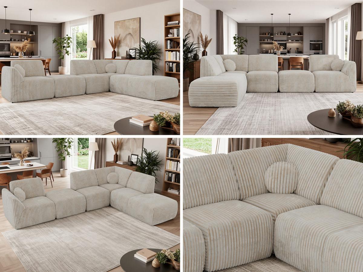 ECKSOFA NOARA 6M L Beige Cord - Links - Beige/Schwarz, Kunststoff/Textil (244/355cm) - MKS