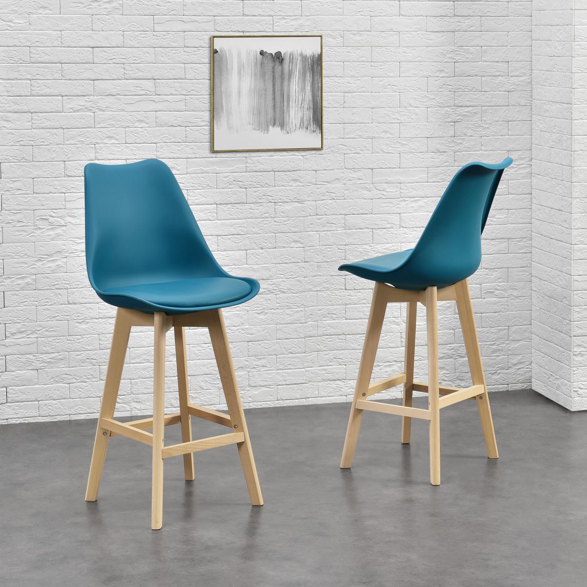BARSTUHL Lublin 4er-Set - Türkis, Leder (48/105/58cm) - [en.casa]