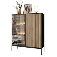 VITRINE ECLIPSE WT104 mit Beleuchtung,Schwarz Eiche Wotan - Eiche Wotan, Holzwerkstoff (104/126/39cm) - Lookway