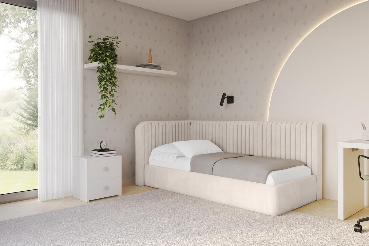 EINZELLBETT Jugendbett mit Bettkasten, Rechts - AURY 100x200 Beige - Sandfarben, Holzwerkstoff/Textil (100/200cm) - ALTDECOR