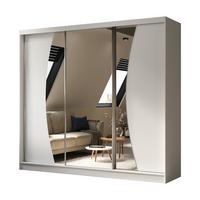 KLEIDERSCHRANK mit Spiegel-Schiebetüren und Aluminium-Leisten, LED-Beleuchtung - VOXI - 240 cm Weiß - Weiß, Holzwerkstoff (240/216/61cm) - ALTDECOR