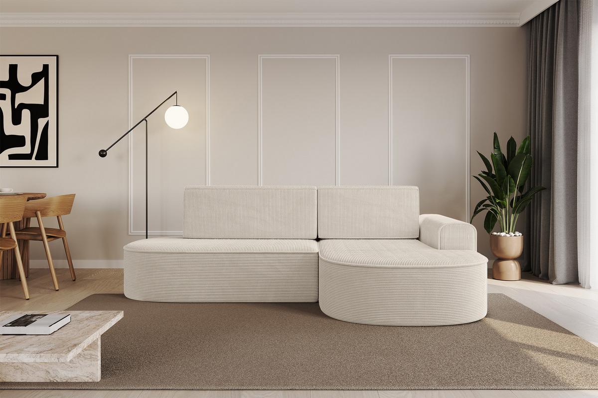ECKSOFA mit Schlaffunktion und Bettkasten Ottomane Rechts MARI-L1-S - 283x167x73 cm Beige Cord - Cognac/Schwarz, Holzwerkstoff/Kunststoff (167/283cm) - ALTDECOR