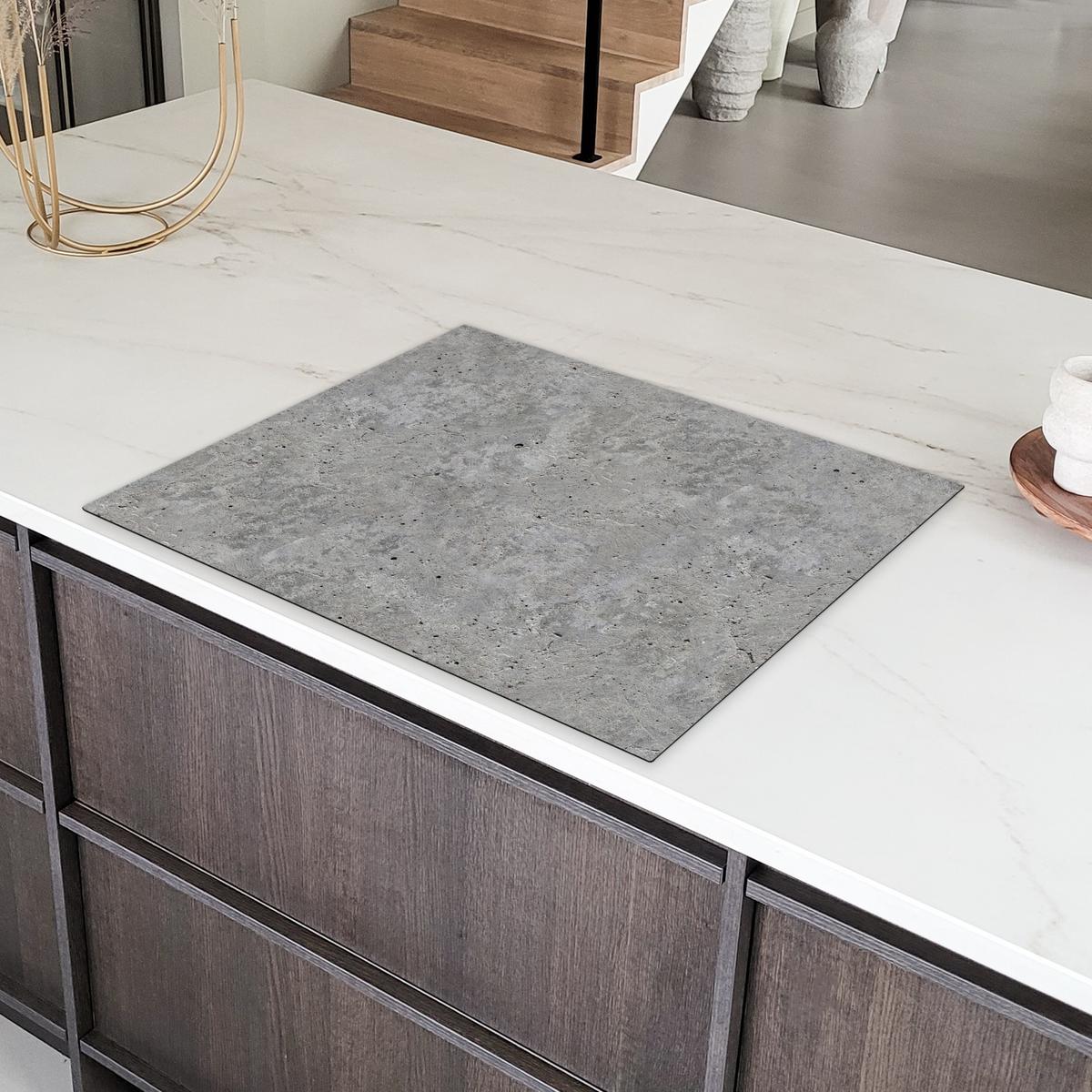 HERDABDECKPLATTE Beton - Schiefer - Grau - Struktur aus Beton Induktionsmatte 77x59 cm - Hellgrau, Kunststoff (77/59/0.2cm) - MuchoWow