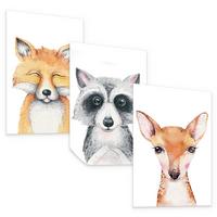 POSTER SET ohne Rahmen für Kinderzimmer WALDTIERE Fuchs Waschbär Reh A3 30x42cm - Beige/Orange, Papier (30/42/1cm) - Muralo
