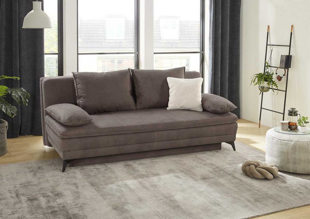 DAUER-SCHLAFSOFA Wellenunterfederung integr.Topper Bettkasten B202/T105/H90 cm, Liegefläche 158x199 cm, Mikrofaser Braun / 15158 - Schwarz/Braun, Textil/Metall (202/90/105cm) - luma-home