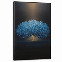 LEINWAND Bilder mit Rahmen - Baum - Blau - Blätter - Pinselstriche - 90x140 - Blau, Textil (90/140cm) - MuchoWow