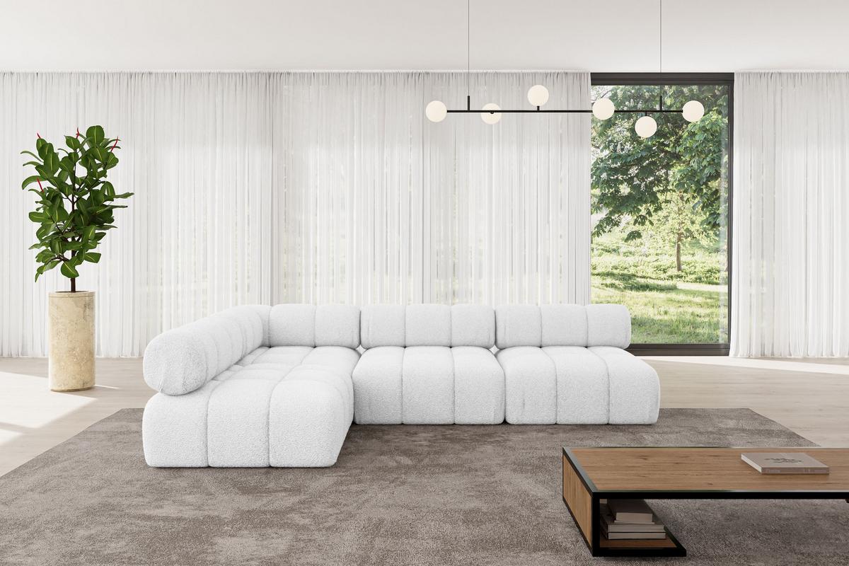 ECKSOFA modulares Sofa Samaro-L2 - 285x190x70 cm Weiß Bouclé - Weiß, Holzwerkstoff/Textil (285/190cm) - ALTDECOR