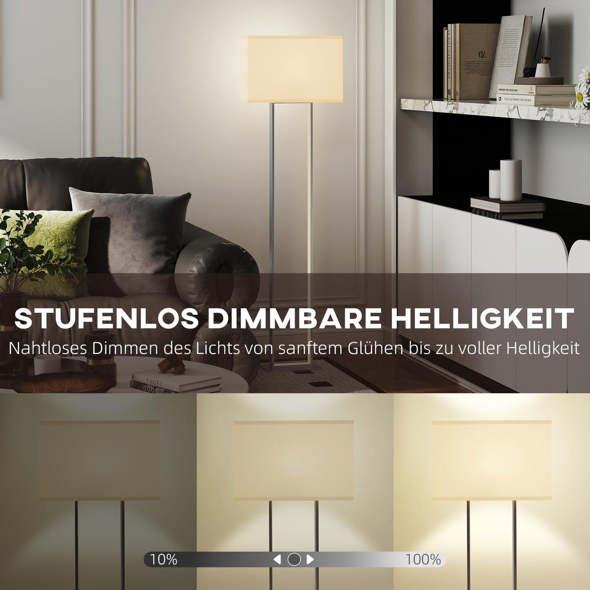 STEHLAMPE Metall Leinen Weiß - Weiß, Metall (45/15/150cm) - HOMCOM