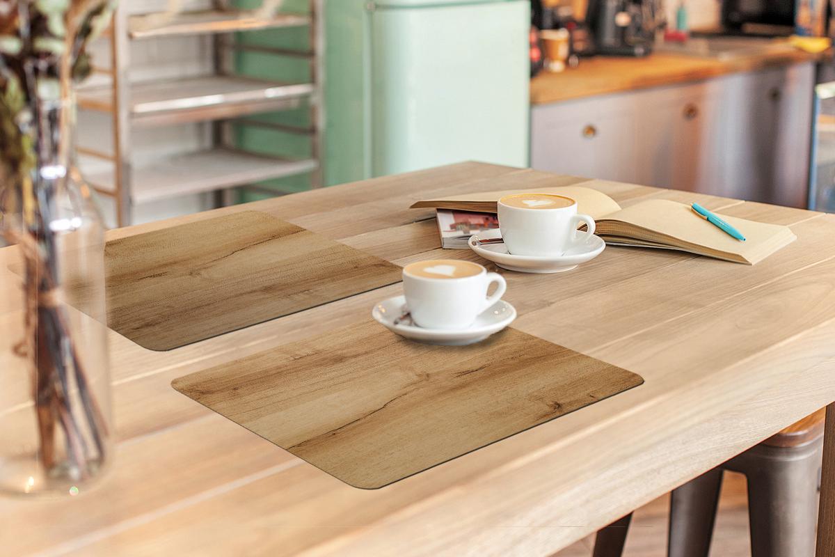 PLATZSETS 6er-Set Holzoptik - Braun - Holz Tischuntersetzer 45x30 cm - Eichefarben, Kunststoff (0.3/45/30cm) - MuchoWow