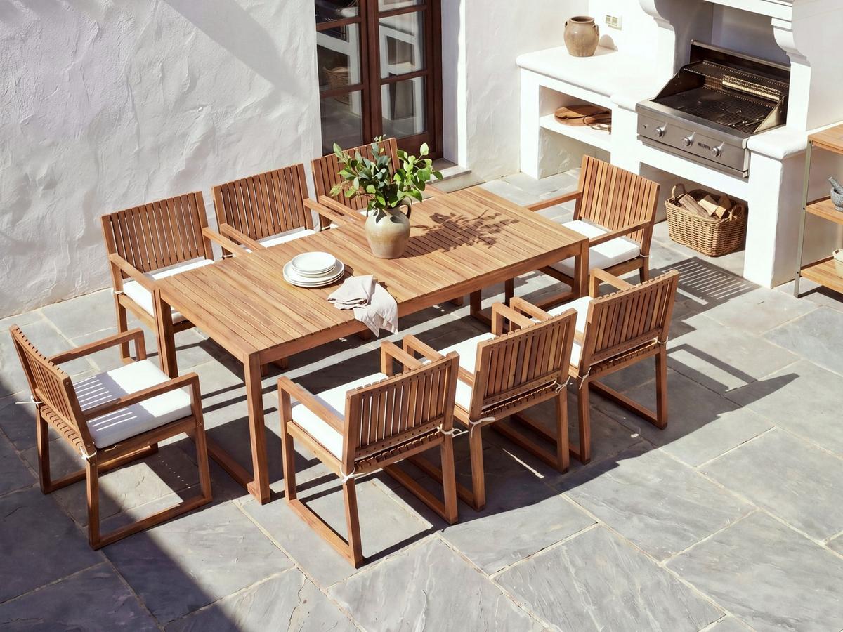 GARTENMÖBEL-SET 8-Sitzer Cremeweiß zertifiziertes Akazienholz Sassari II Premium - Weiß, Holz - Beliani