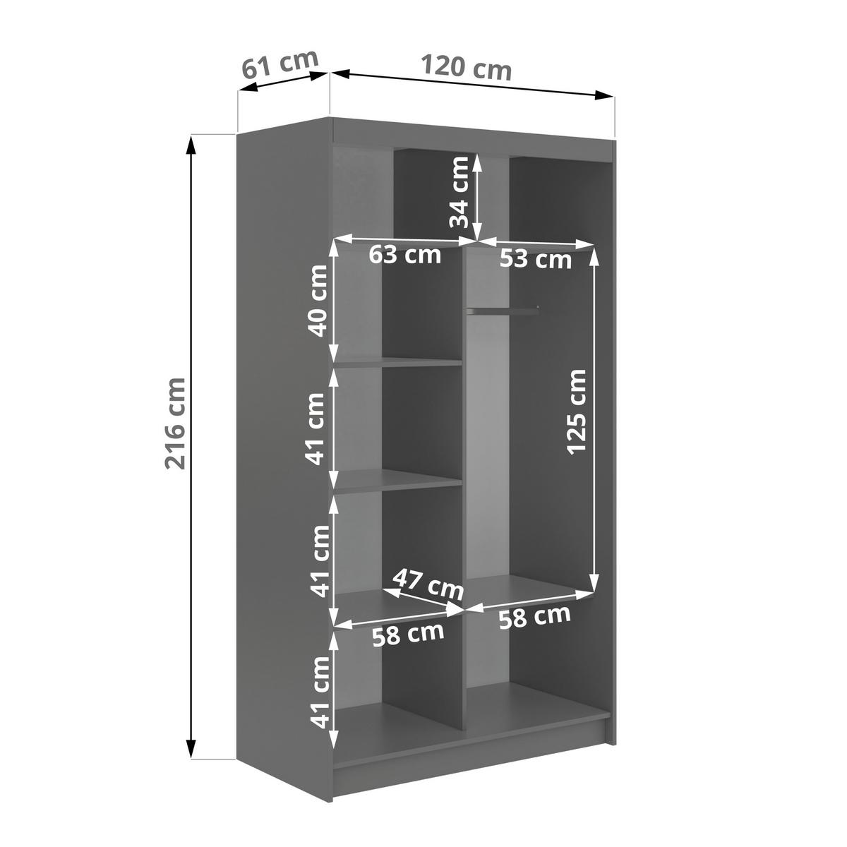 SCHWEBETÜRENSCHRANK mit Spiegel LAOS - 120 - Grau - Weiß Lamellen - Alufarben/Weiß, Holzwerkstoff/Metall (120/216/61cm) - MKS