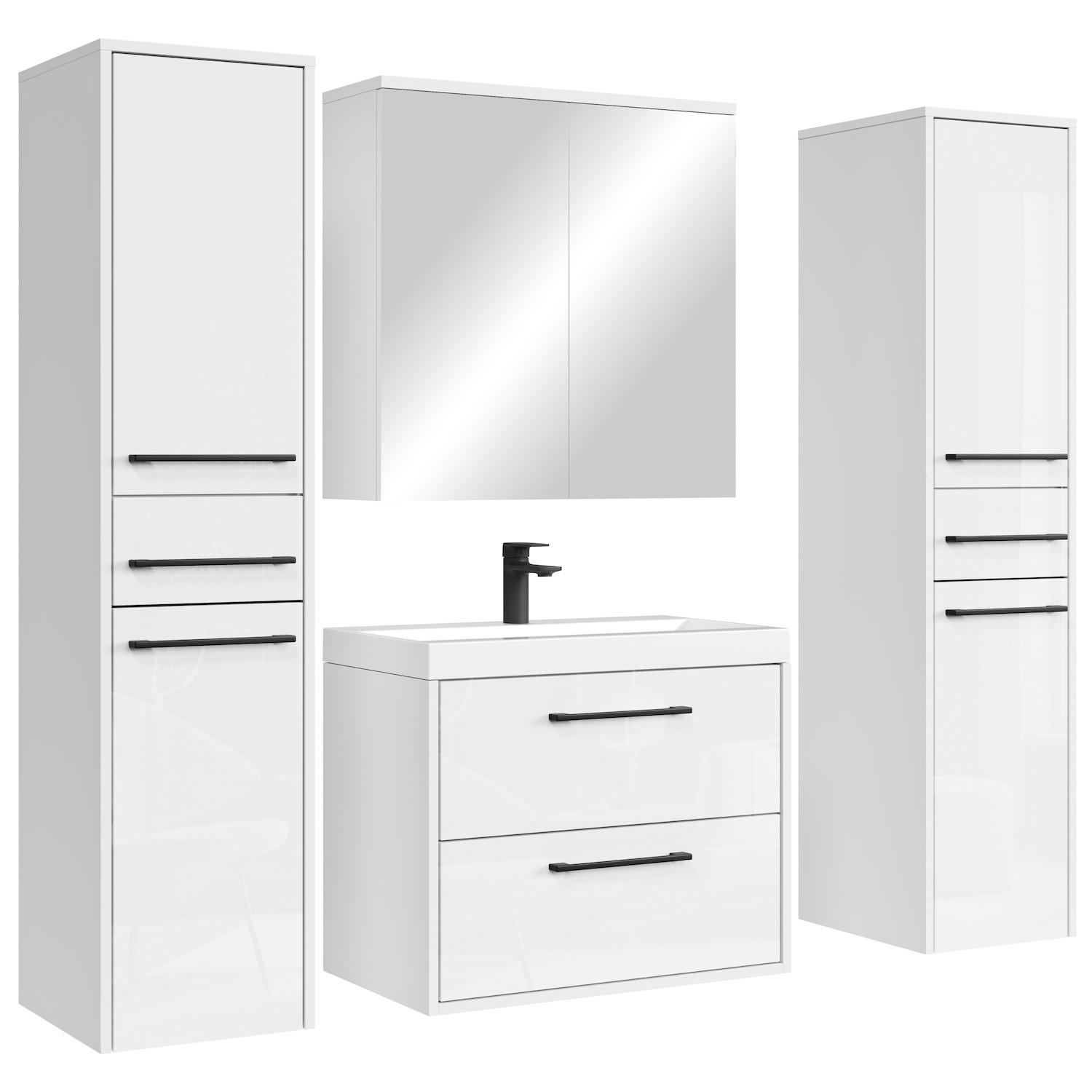 BADMÖBEL-SET Florence 5 Teile Weiß Hochglanz - 60 x 35 x 51 cm - Weiß, Holz (60/51/35cm) - Badplaats