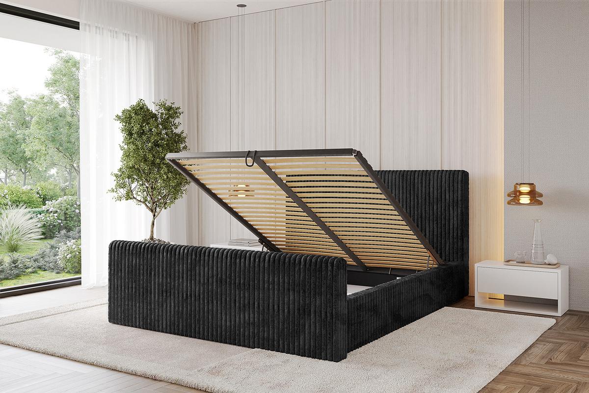 POLSTERBETT mit Bettkasten, Fußteil und Lattenrost, Boxbett mit Matratze H3/H4 - ALOVA-Z-V1 120x200 Schwarz - Schwarz, Holzwerkstoff/Textil (120/200cm) - ALTDECOR