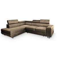 ECKSOFA NOLA L-S Beige Velours-Stoff mit Schlaffunktion - Beige/Silberfarben, Holz/Textil (253/190cm) - MASSENO
