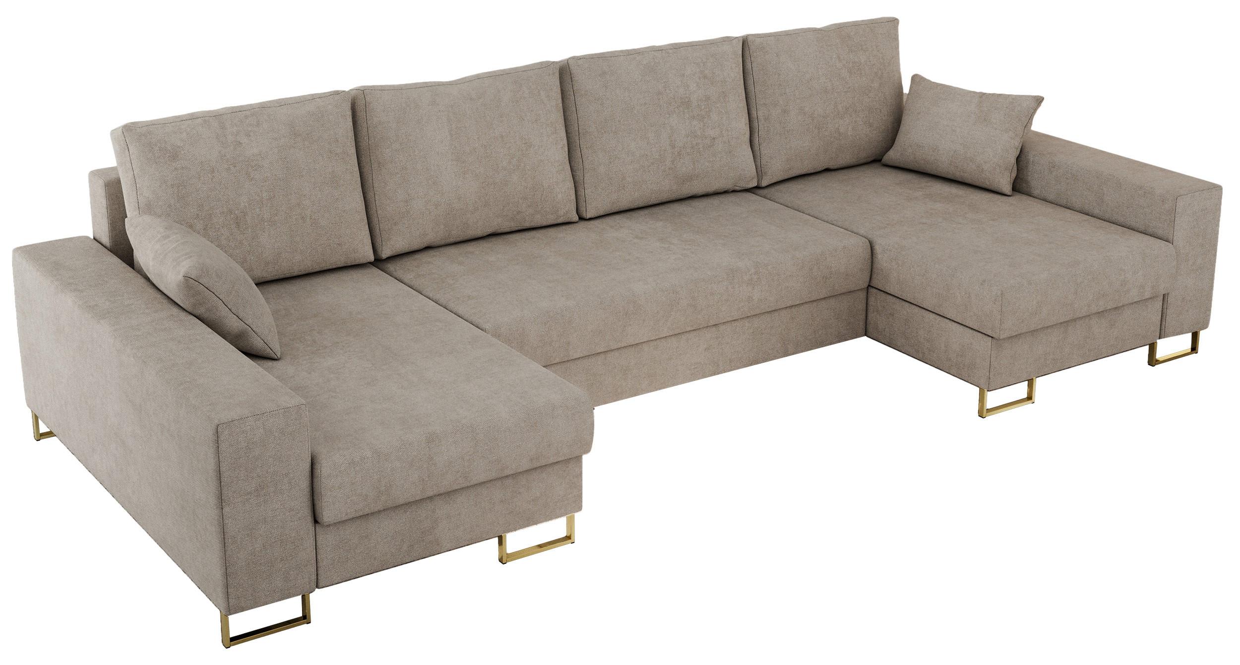 WOHNLANDSCHAFT DORIAN U Struktur Beige - Beige/Goldfarben, Textil/Metall (312/85/138cm) - MKS